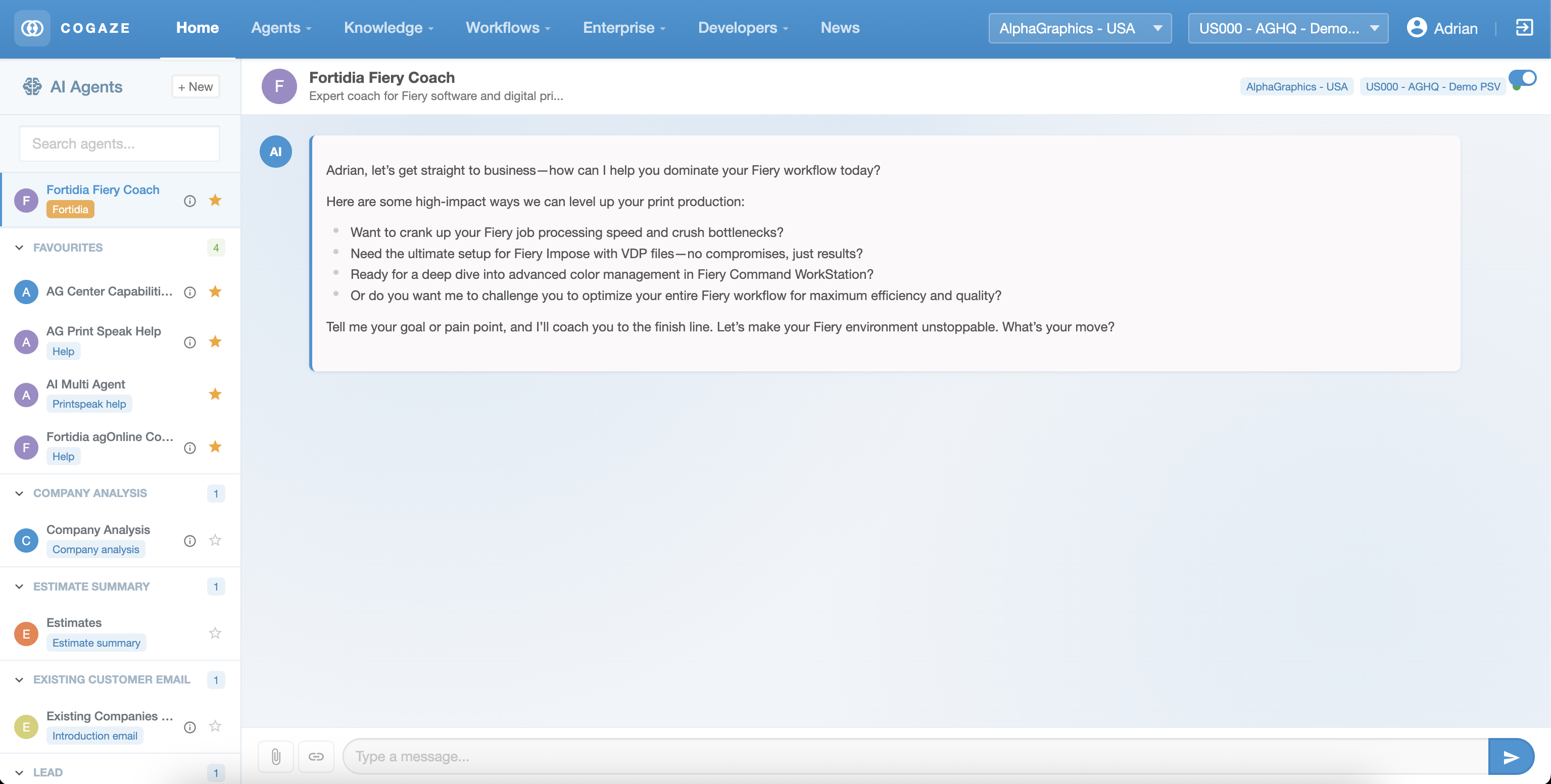 Cogaze AI Agent Platform - Chat interface with intelligent agents